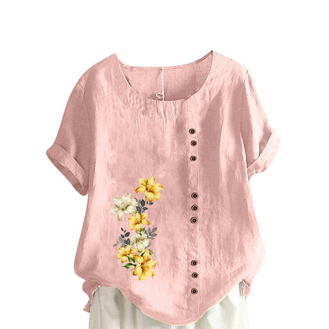 Birdeem T-Shirt Ample Décontracté d'Été pour Femme à Col Rond, Manches Courtes, à Imprimé Floral