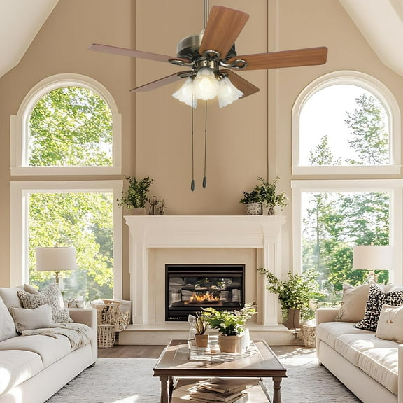 42" Indoor Ceiling Fan with Lights, Ceiling Fan Pull Chain,Durable 5 Blades, for Indoor/Living Room/Bedroom/pergolas, Brown