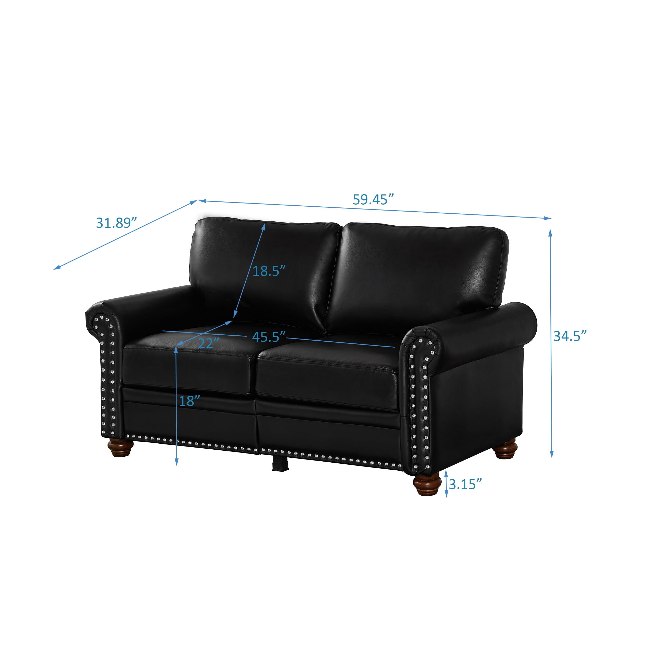 Classic Faux Leather Loveseat Small Sofa Couch with Nailhead Trim and Removable Cushions for Living Room Office Apartment