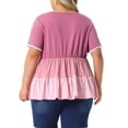 thumbnail image 3 of Agnes Orinda Women's Plus Size Babydoll Ruffle Tops Lace Trim Tiered Crew Neck Short Sleeve Casual Flowy Blouses 1X Dark Pink, 3 of 6