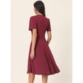 thumbnail image 4 of Unique Bargains Women's Summer Wrap V Neck Puff Short Sleeve Midi Swing Dress XL Wine Red, 4 of 6