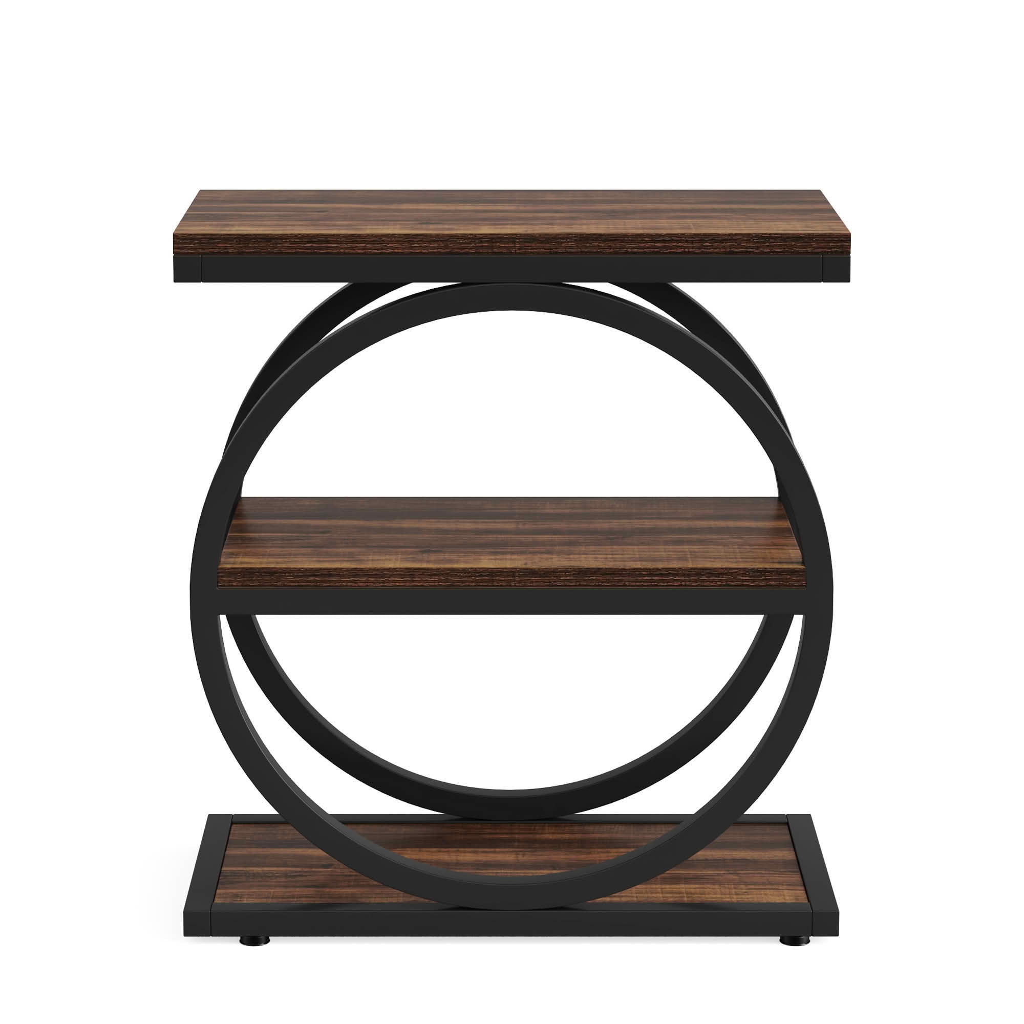 MAYEERTY 3-Tier Industrial End Side Table, E1 MDF Round Thick Metal Frame Storage Nightstand for Living Room Bedroom