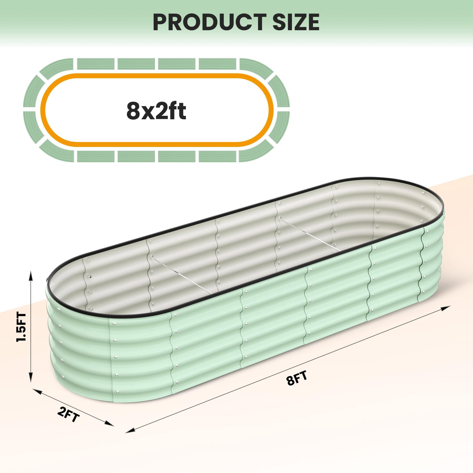 Yeshouse 8x2x1.5 FT Galvanized Raised Beds for Outdoor, Oval Raised Garden Bed with Open Base, Tool-Free Assembly Planter Raised Boxes for Outdoor Vegetables & Flowers, Green