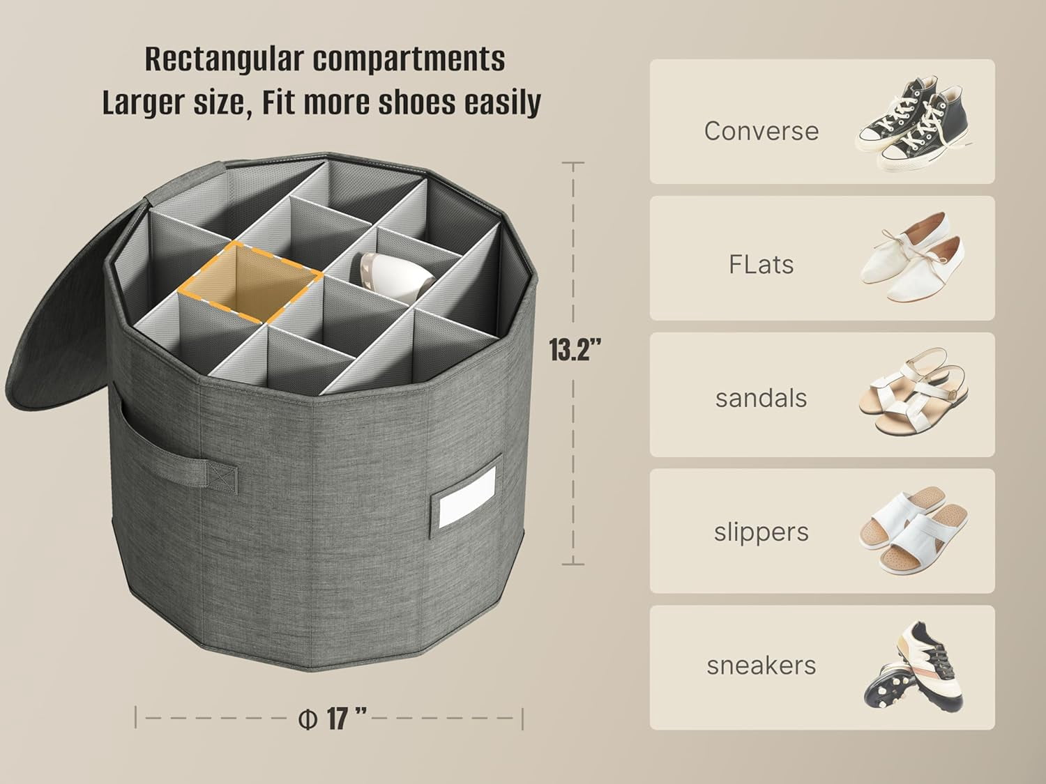 Shoe Organizer for Closet with Adjustable Dividers for Closet, Foldable Shoe Storage Box