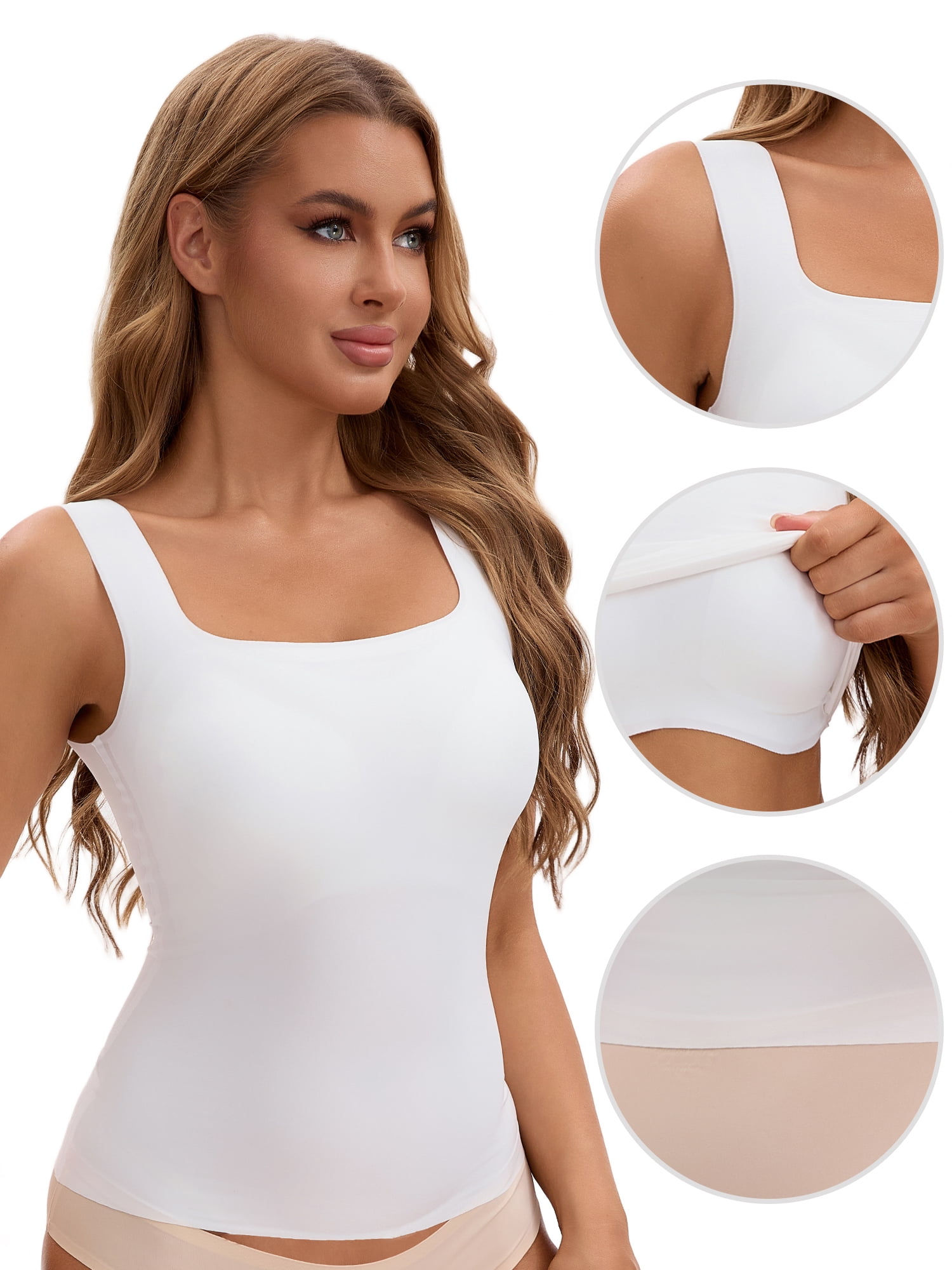 Unique Bargains Women's U Back Tank Tops with Built-In Bra for Everyday Wear XL White