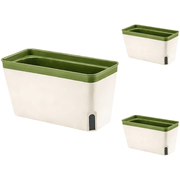 3 Pcs Self-Watering Planter Box Set, 10.6 in / 27 cm Outdoor Planters, Green Plastic Window Boxes with Visible Water Level, 67.6 fl oz / 2 L Soil Capacity Indoor Planter for Balcony Garden