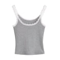 thumbnail image 4 of WEIWEN Spaghetti Strap Tank Top for Women Lace Sleeveless Ribbed Tank Tops Slim Fit Summer Going Out Crop Tops Vest Shirts Grey, M, 4 of 6