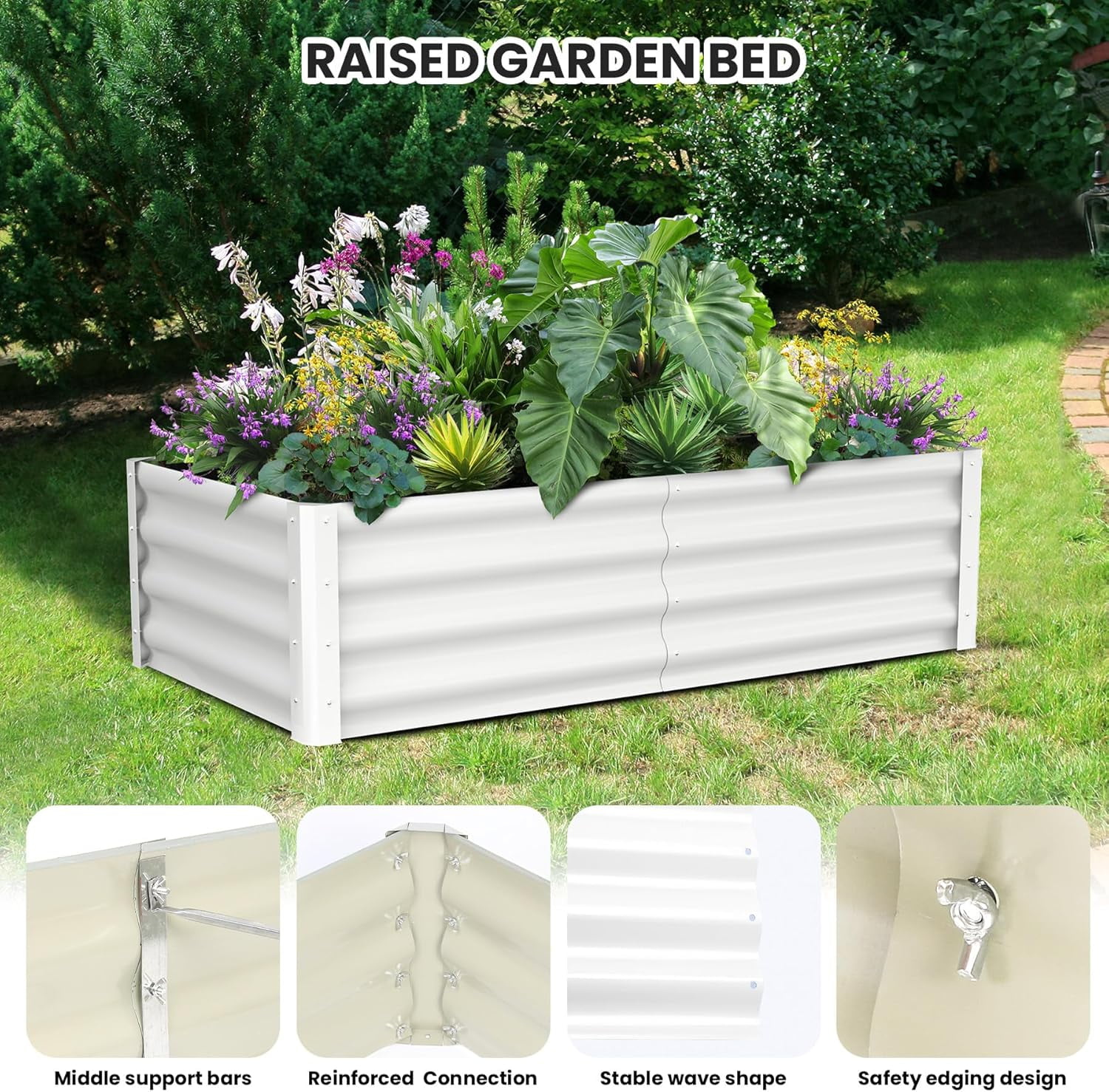 Galvanized Raised Garden Bed,Outdoor Planter Box Metal Patio Kit,Outdoor Rectangular Metal Planter,Planting Bed for Vegetables Flowers Herb