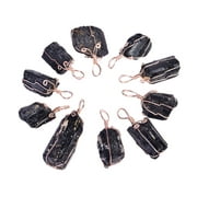 JIC Gem 10pcs Natural Raw Black Tourmaline Pendant Chakra Crystal Healing Stone Pendants Charms for Necklace Jewelry Making