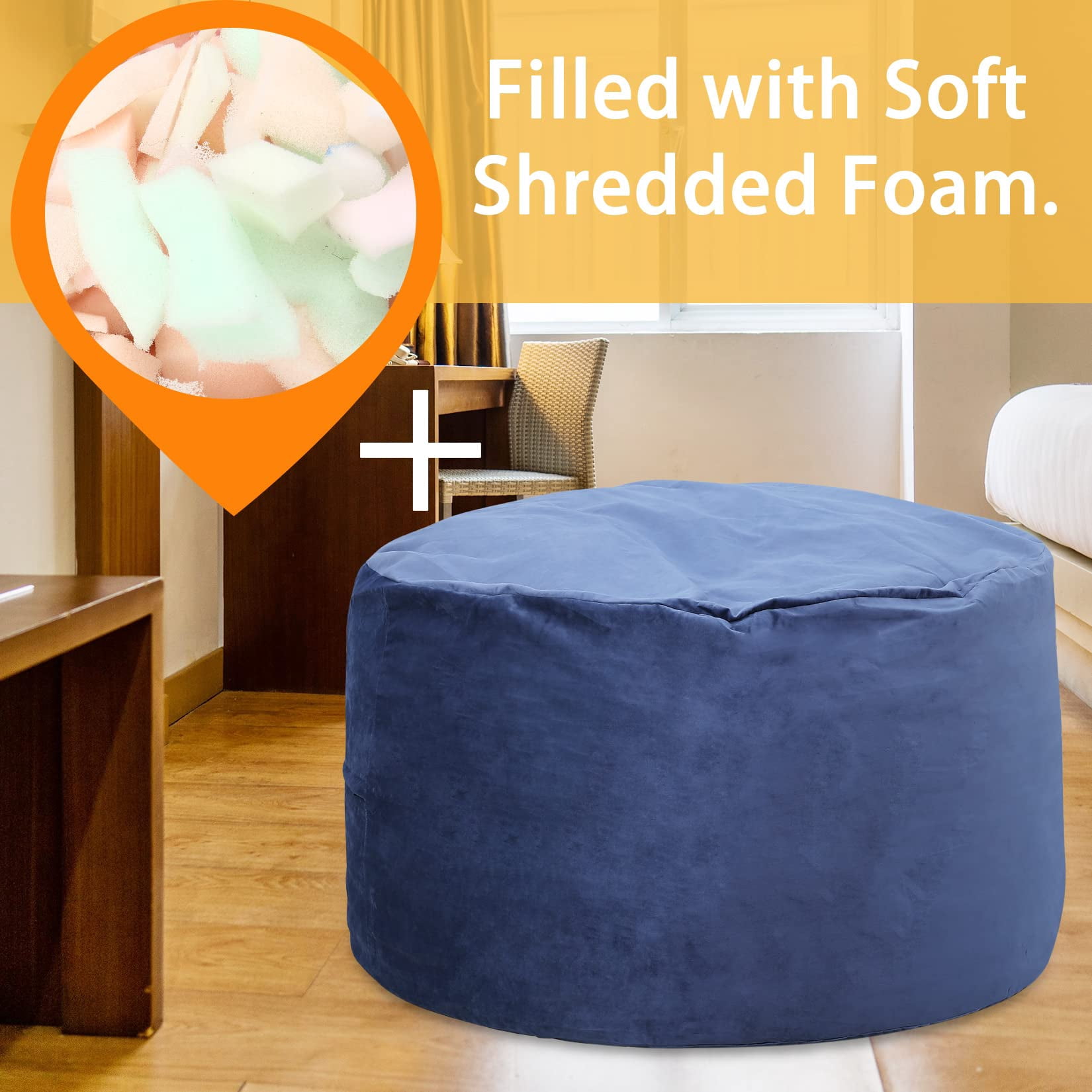 4FT Giant Round Bean Bag Chair for Teens & Adults. Velvet Fabric Foam Filled Lazy Sofa. Gami-ng  Sofa Chair Living Room Furniture