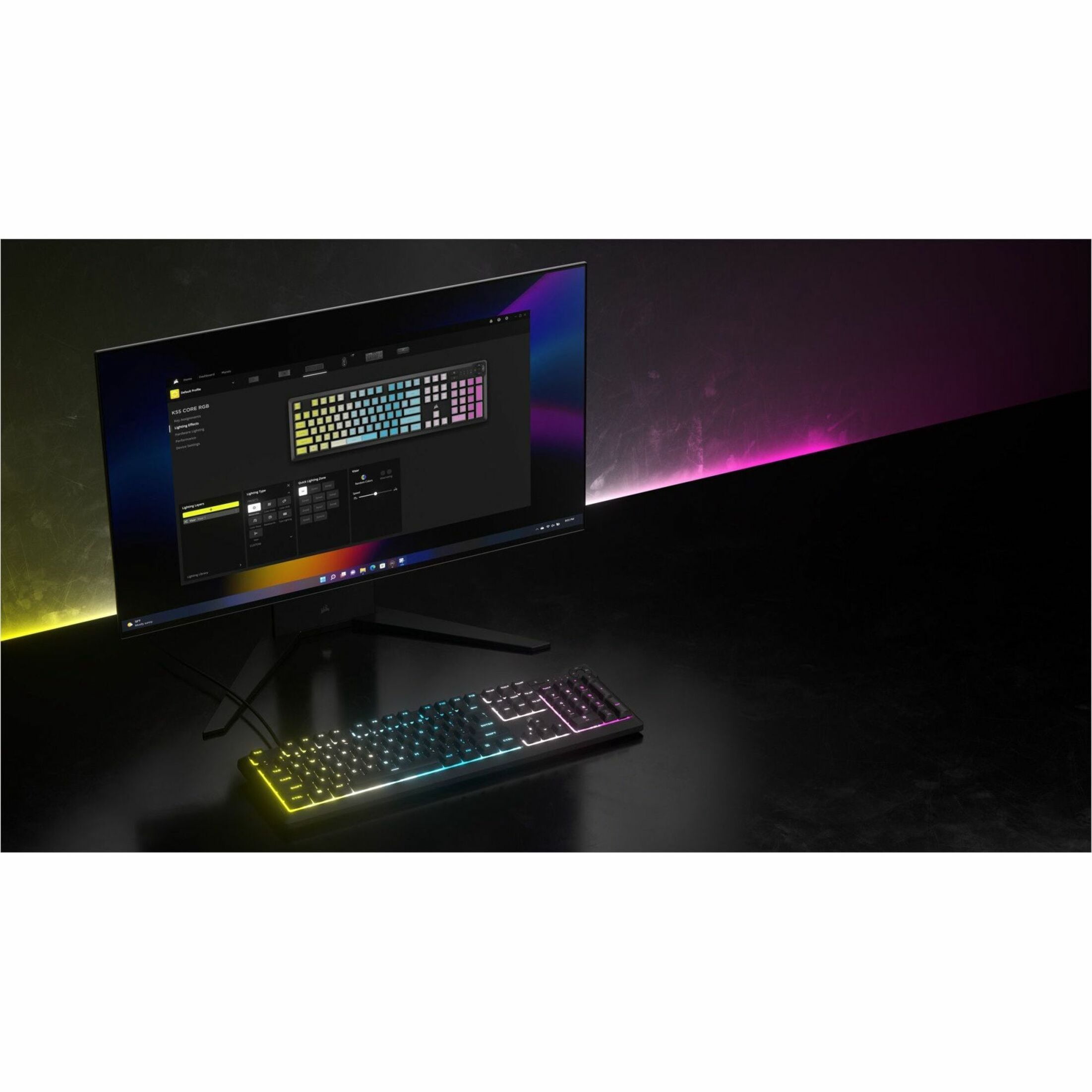 Corsair K55 CORE RGB Gaming Keyboard - Black - Cable Connectivity - Full-size - USB 2.0 Type A Interface - RGB LED - 110 Key(s) - Windows Lock Key, Brightness, Volume Control, Play/Pause, Multimedi...