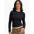 thumbnail image 2 of Womens Shirts Long Sleeve Crew Neck Ruched Stretch Basic Fitted Tee Shirts Tops, 2 of 6