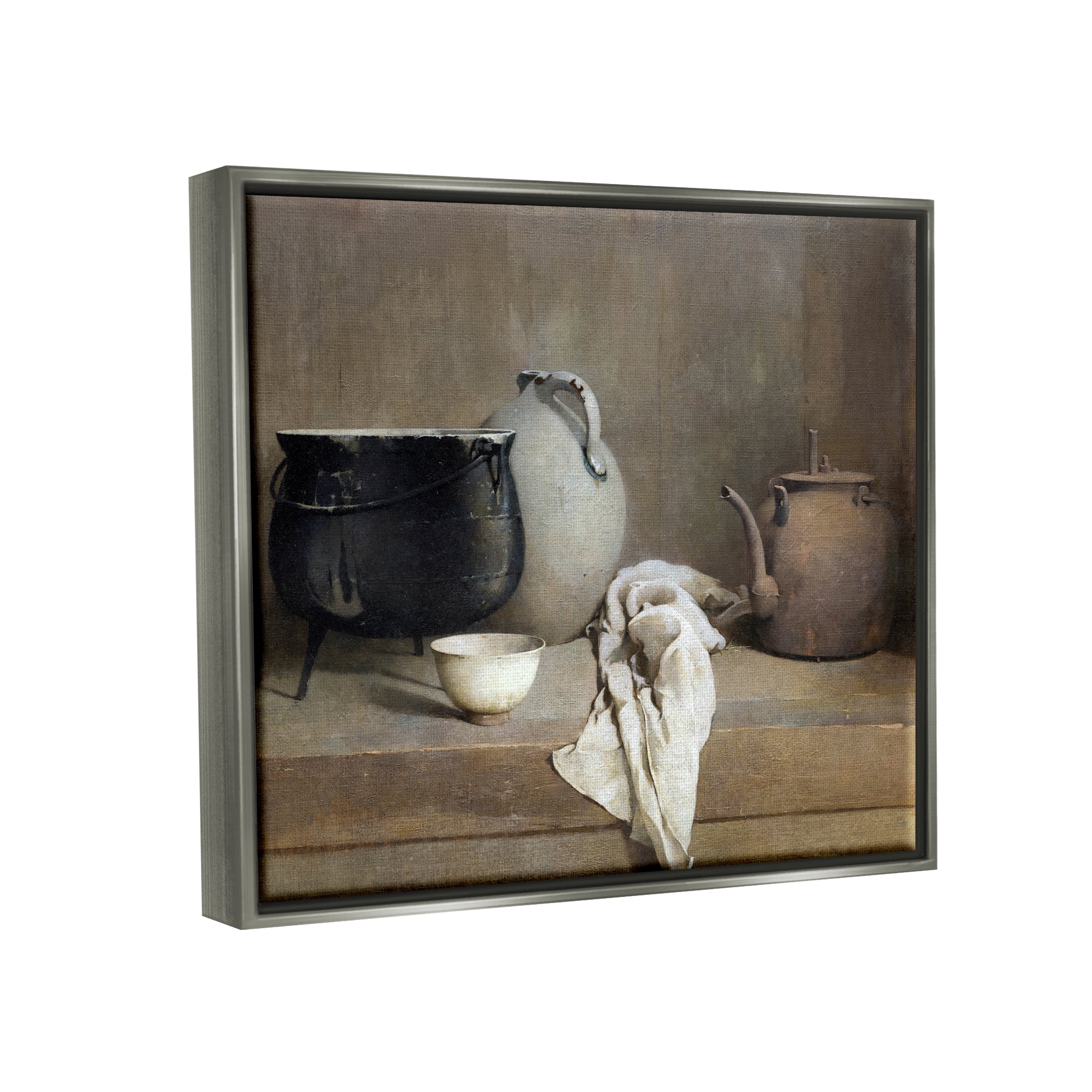 Stupell Industries Classic Still Life Painting Abstract Painting Gray Floater Framed Art Print Wall Art, 21 x 17