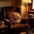 thumbnail image 5 of KITTEHIGM Ruched Velvet Round Throw Pillow with Rosette Center Pleated Circle Decorative Cushion in Multicolor Solid Velvet Accents for Sofa Bed Home Decor, 5 of 6