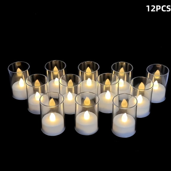 Goyuon LED Mini Tea Candles Transparent Cup Flameless Battery-Powered for Home Wedding Table Decoration, 12 Pack