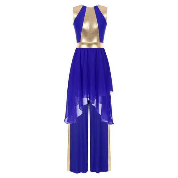 Zaldita Womens Praise Dance Outfit Metallic Patchwork Tunic Overlay with Pants Royal Blue L