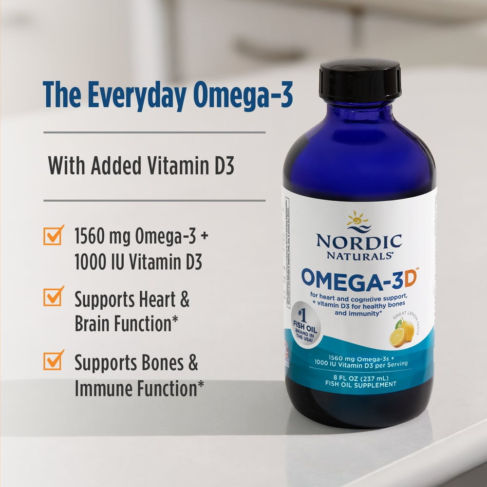 Nordic Naturals Omega-3D Liquid, Lemon, 1560 Mg, Immune Support, 8 Oz