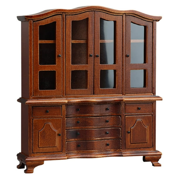 Mueble de casa de muñecas en miniatura, armario vintage de madera a escala 1:12