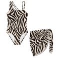 thumbnail image 3 of Xoenoiee Brown Zebra Stripe Print Girls Swimsuit One Piece Bathing Suit with Cover Up Skirt, Summer Adjustable Straps Padded Swimwear, Set of 2, 17-18 Years, 3 of 7