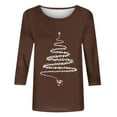 thumbnail image 4 of Miluxas Christmas Shirts for Women 2024 Women's Fashion Printed T-shirt 3/4 Sleeves Blouse Round Neck Casual Tops Y-Brown 8(L), 4 of 4