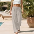 thumbnail image 4 of Women's Plus Size Linen Pants, Drawstring Waist, Loose Casual Joggers, Breathable Summer Wide Leg, 4 of 9