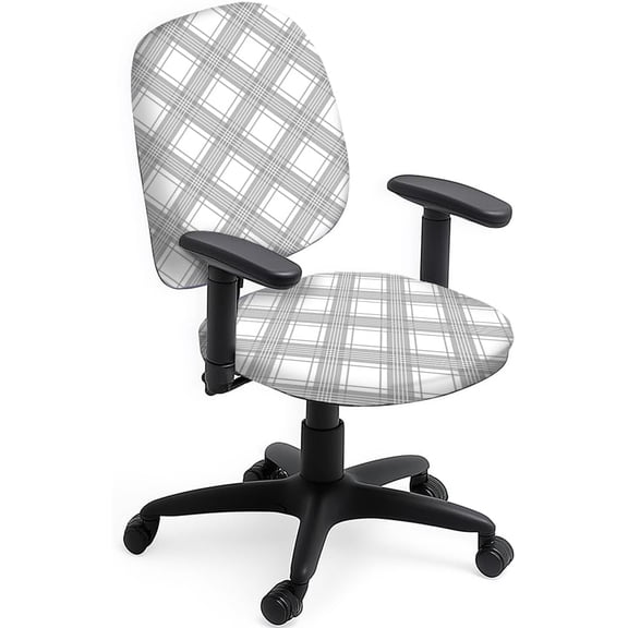 Polyester Office Chair Cover Set 2pcs Gray Checkered Chair Covers White Tartan Stretchable Chairs Slipcover for Universal Desk