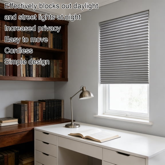Miwamany Pleated Paper Window Blinds No Drill, Cut to Size Clip On Stick On Adhesive Temporary Shade, Semi Blackout Accordion Curtain for Home Door Nursery Office UV Sun Block