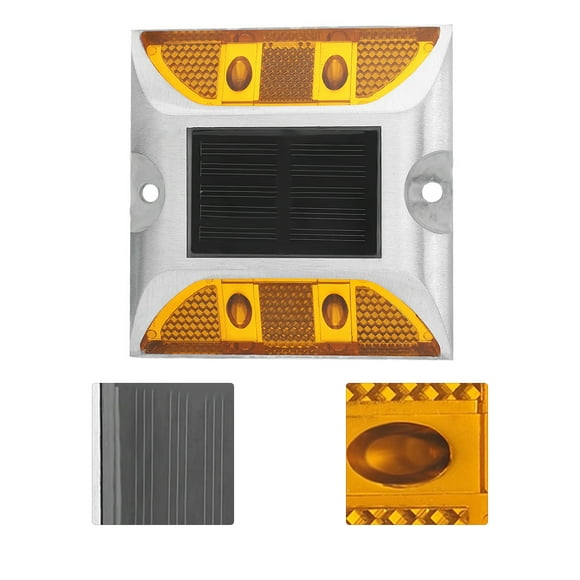 Solar Decking Light, Aluminum Road Ground Lights Driveway Marker Lights Solar Lights Outdoor Driveway Dock LED Lights for Sidewalk Pathway 4.1x4.1x0.9in Yellow
