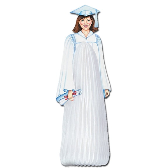 Party Central Club Pack of 12 White Young Woman Graduate Honeycomb Table Centerpiece Party