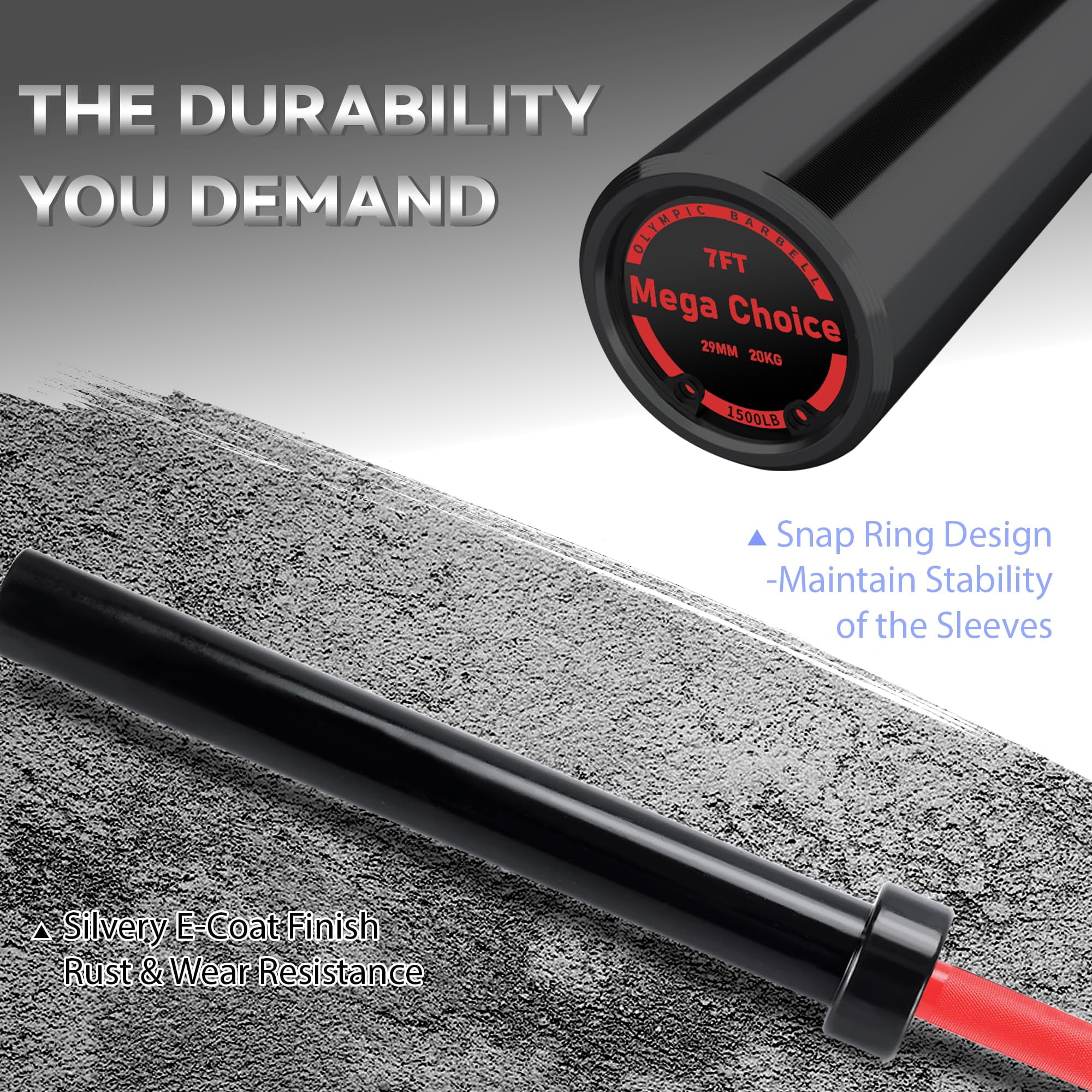 Heavy Duty Barbell Bar for Weightlifting & Strength Training - 7FT, Robust Steel, 1500LB Capacity, Anti-Slip Knurling, Home Gym Bar, Red