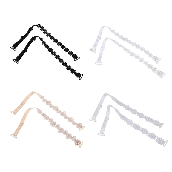 Unique Bargains 4 Pair Lace Shoulder Straps Adjustable Shoulder Belt Elastic Female Bra Straps Black Skin Color White