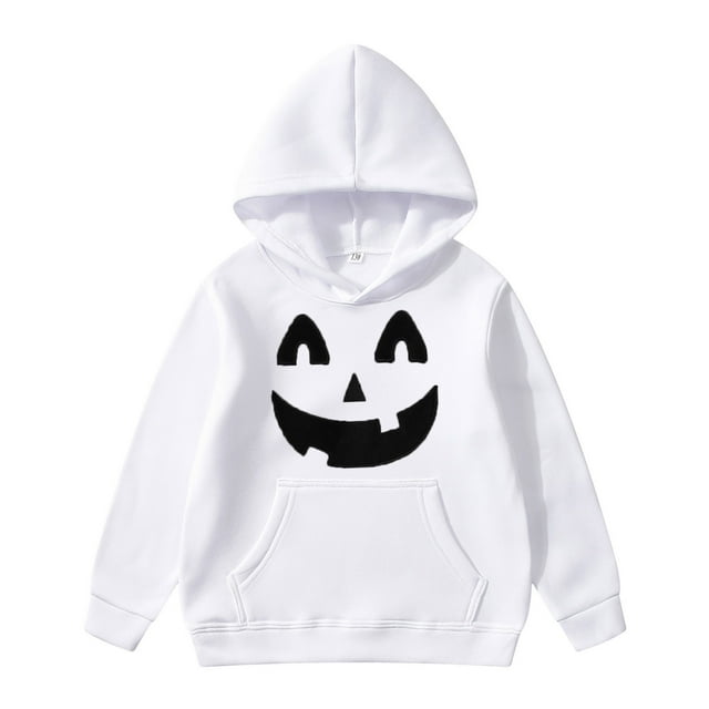Aocisk Chandail à Capuchon pour Garçons avec Imprimé d'Halloween, Veste Douce, Confortable, Tenue Décontractée pour Enfants, Blanc, 2-3 Ans