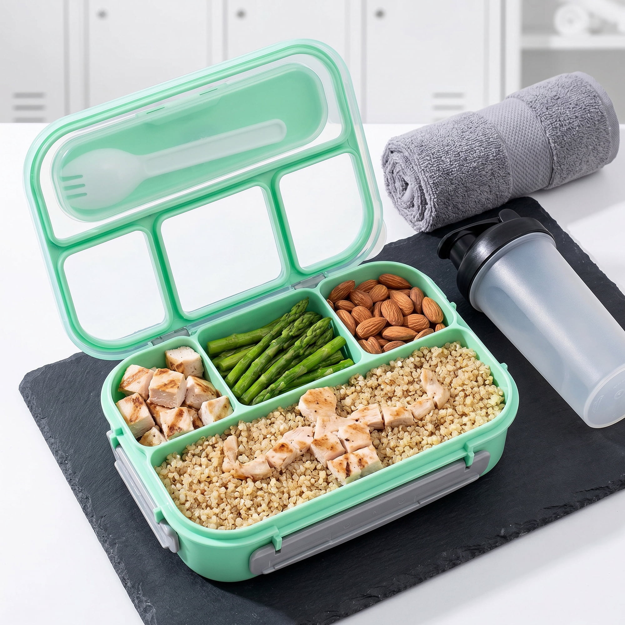 Unique Bargains 1.3L Leak-Proof Meal Prep Container Adult Lunch Bento Box Green-2