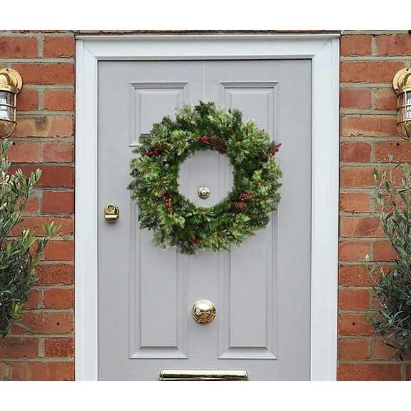 24" Unlit Jasper Mixed Pine Wreath with Pine Cones  Red Berry Clusters