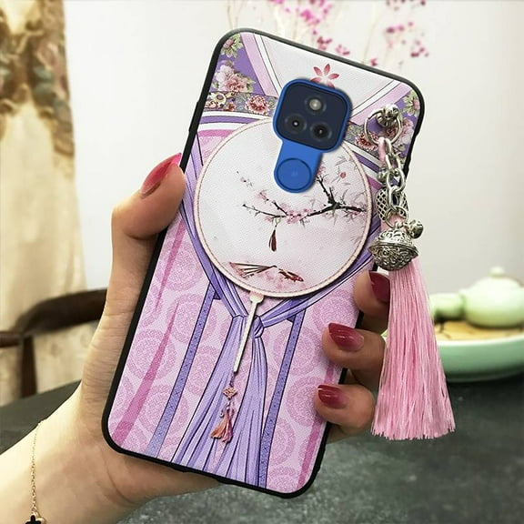 LYM-Phone Case For MOTO G Play 2021, Soft case Dirt-resistant Back Cover Shockproof Protective Chinese Style Durable Waterproof Anti-dust Anti-knock Tassel TPU Silicone Bell