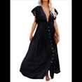 thumbnail image 1 of Vestido Informal de Verano para Mujer, Maxivestido con Volantes y Botones, Estilo Bohemio, Túnica Larga. Negro Talla Única, 1 of 8