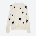 thumbnail image 4 of Suéter Zadig Stars para mujer, suéteres holgados de cachemira beige, jersey informal de manga larga con cuello redondo, jerséis elegantes con bordes rasgados, 4 of 5