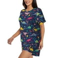 thumbnail image 2 of Wukai Dinosaur Flowers Women's Pajama Set,Short-Sleeve Top and Shorts with Elastic Waistband and Pockets for Loungewear, Yoga, and Casual Wear-, 2 of 8