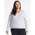 thumbnail image 2 of Time and Tru Women's Ribbed Hacci Knit V Neck Top with Long Sleeves, Sizes XS-XXXL, 2 of 2