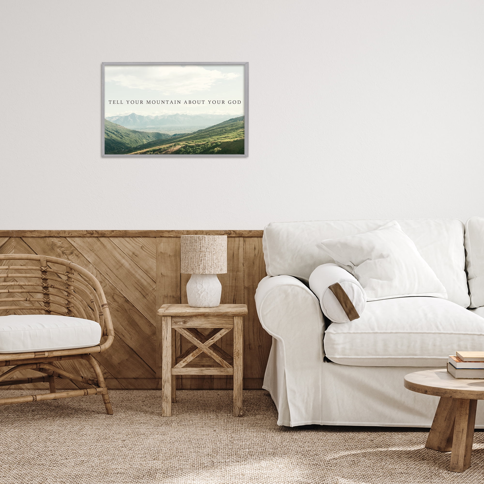 Stupell Industries Tell Your Mountain About God Gray Framed Giclee Art, design by Kali Wilson