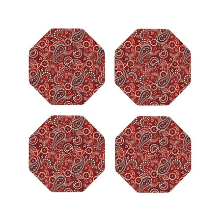 

Tideii Vintage Red Paisley for Leather Coasters 4 Pieces Anti-fouling and Anti-scalding Decorative Coasters Suitable for Restaurants Kitchens Coffee Shops-Octagon