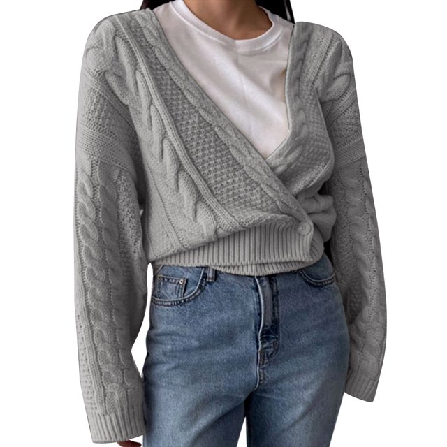 Gibobby Sueter para mujer Suéter de punto grueso para mujer de manga larga casual holgado de ajuste holgado(Gris,Talla única)