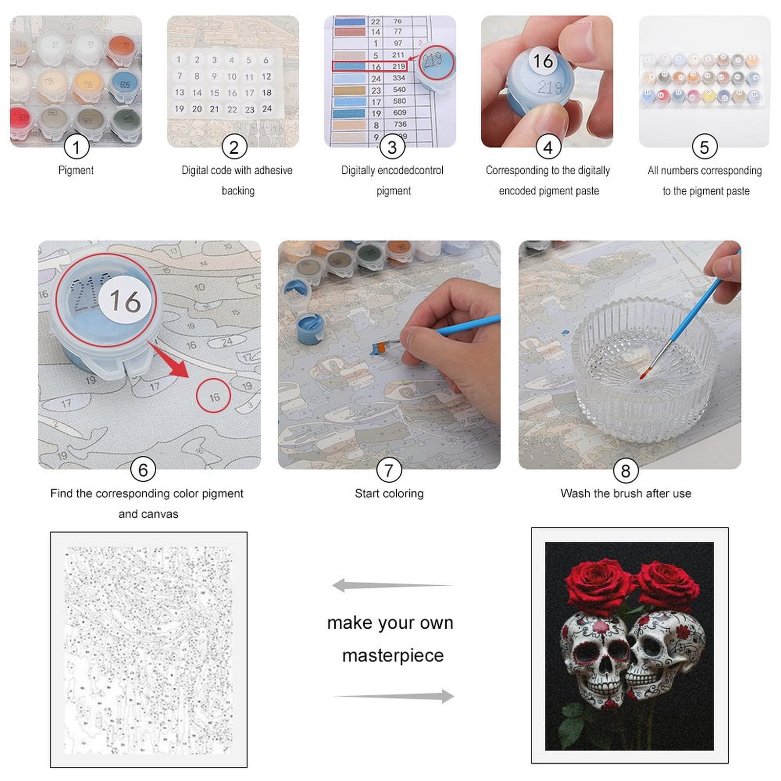 Paint By Numbers Kit for Adults Beginner - DIY Red Roses Sugar Skulls Art Canvas Painting Kits for Adults, Frameless Paint By Number for Adults for Home Wall Decor 16x20 Inch