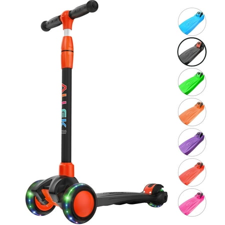 Allek Kick Scooter B03 with Light-Up Wheels and any Height Adjustable for Children from 3-12 Years  Black-Red