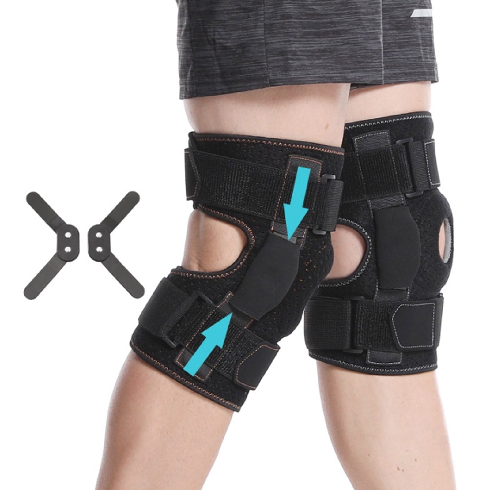 Knee Brace with Metal Hinges and Side Stabilizers for Men Women Sport Adjustable Knee Support Brace for Injury Recovery