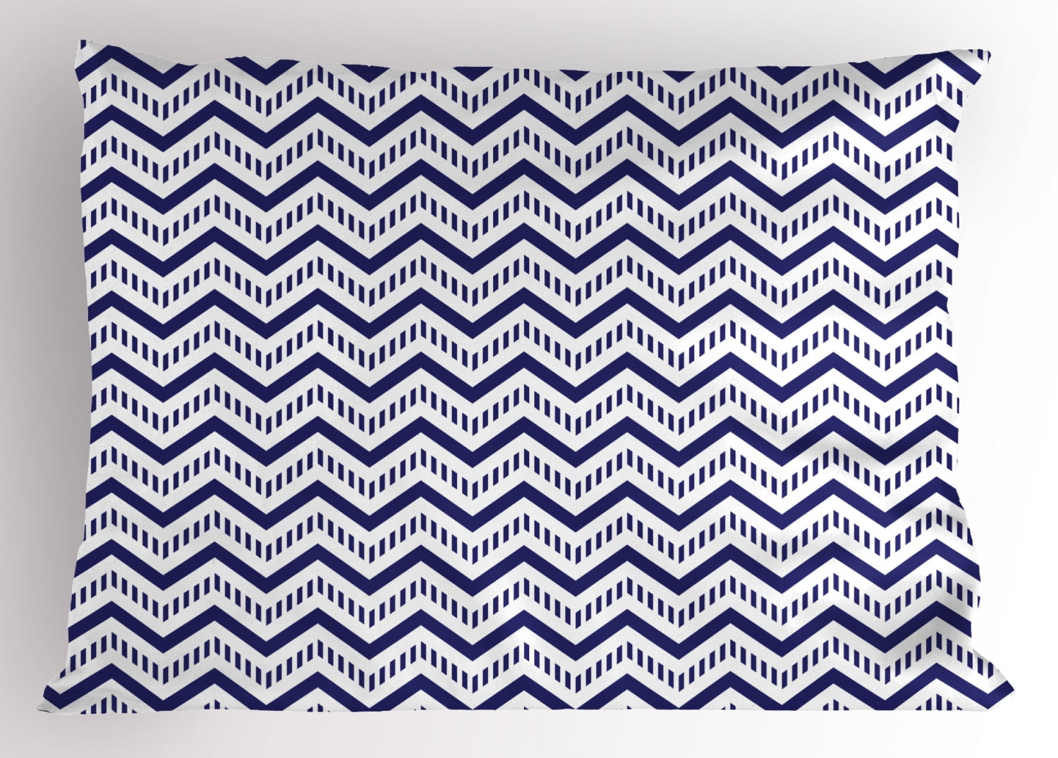 Navy Blue Pillow Sham Chevron Zig Zag Striped Pattern on White Background Modern Art Work