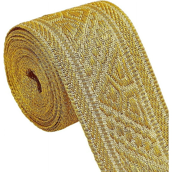 5 Yards Jacquard Embroidery Ribbon Trim 1-1/2 Inch Wide Triangle Pattern Woven Lace Edge Trimming Upholstery Applique Decor Gold