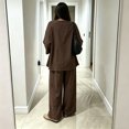 thumbnail image 4 of Womens Cotton Linen Sets 2 Piece Oversized V-neck Loose Top and Wide Leg Pants Sets Casual Vacation Outfits Coffee S, 4 of 6