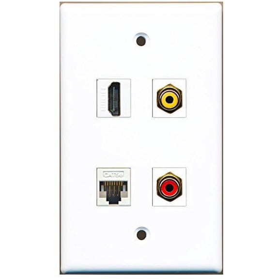 RiteAV - 1 Port HDMI 1 Port RCA Red 1 Port RCA Yellow 1 Port Cat5e Ethernet White Wall Plate