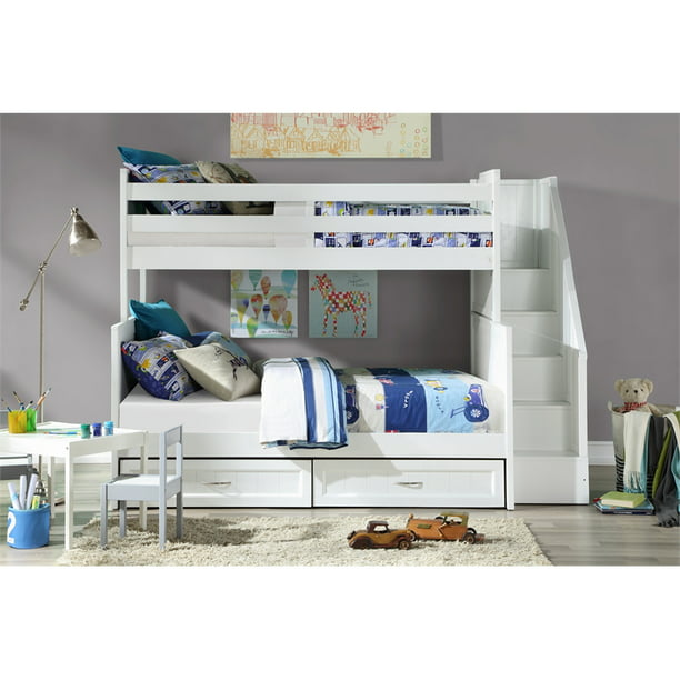 Rosebery Kids Staircase Twin Over Full, Bunk Bed With Bookcase Stairs